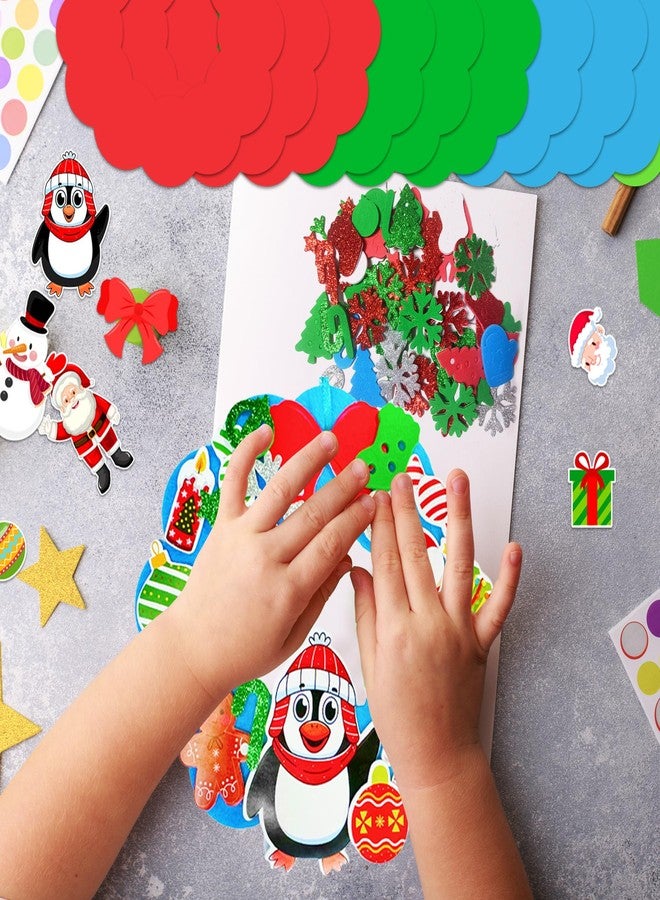 CUUSNNY 12 Sets Christmas Felt Wreath Crafts Kits,DIY Self Adhesive Xmas Sticker Santa Snowman Snowflake Bows Party Holiday Activities Decoration - Image 4